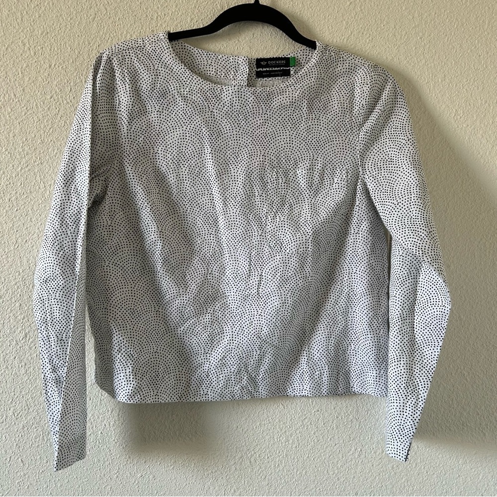 Dockers Women’s Shirt Button Back Long sleeves Small White Black Polkadots